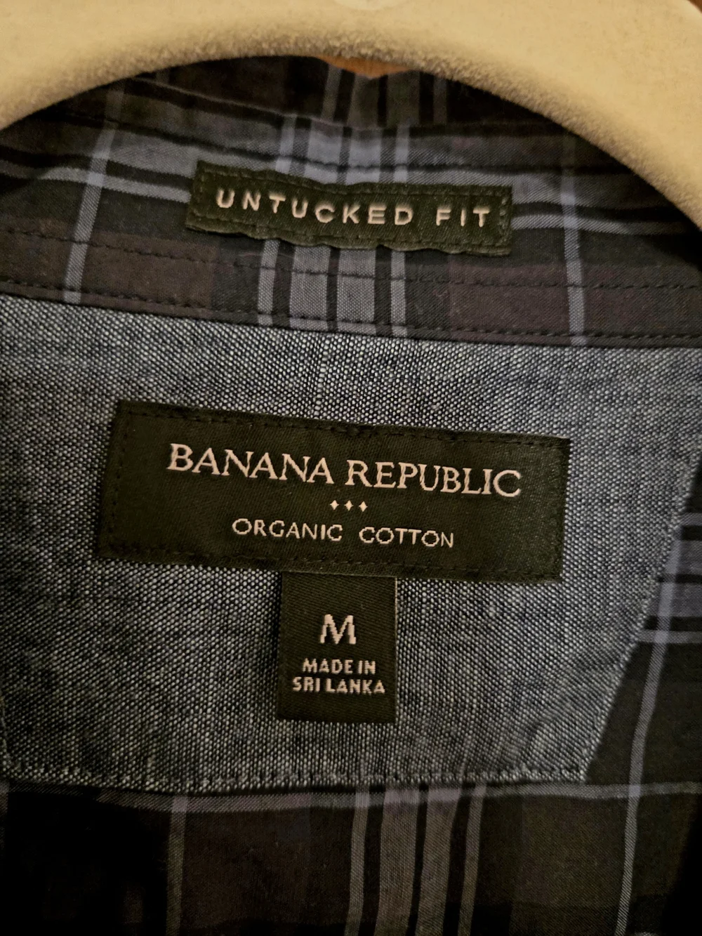 Banana Republic Men's Navy Plaid Button-Up Shirt
